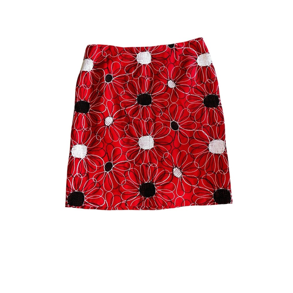 Carlisle Red Floral Tweed‎ Embroidered Business Casual Cotton Mini Skirt Size 10